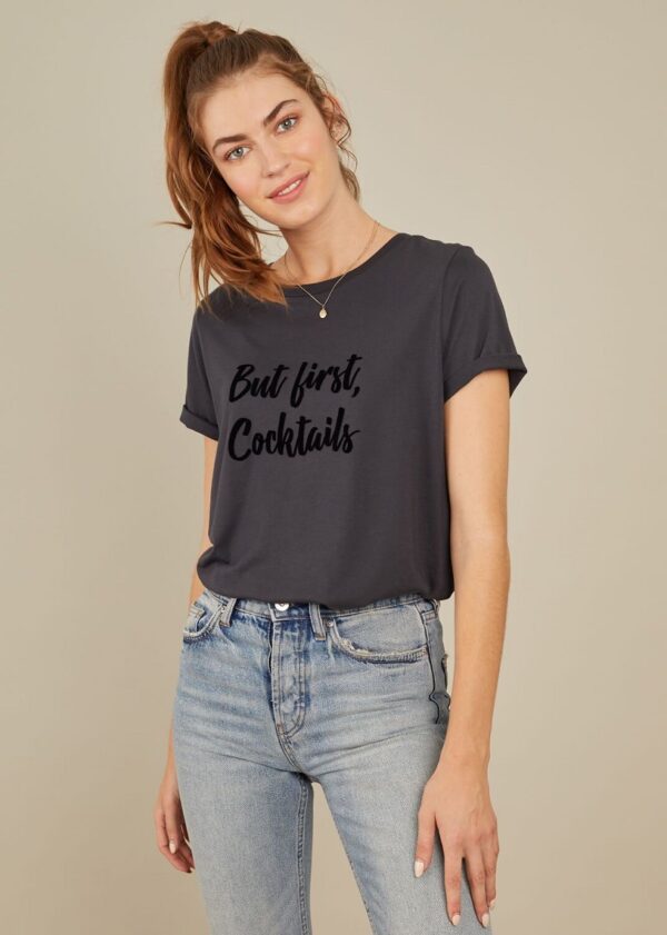 South Parade Lola But First Cocktails T Shirt - Smoke Black - Image 2