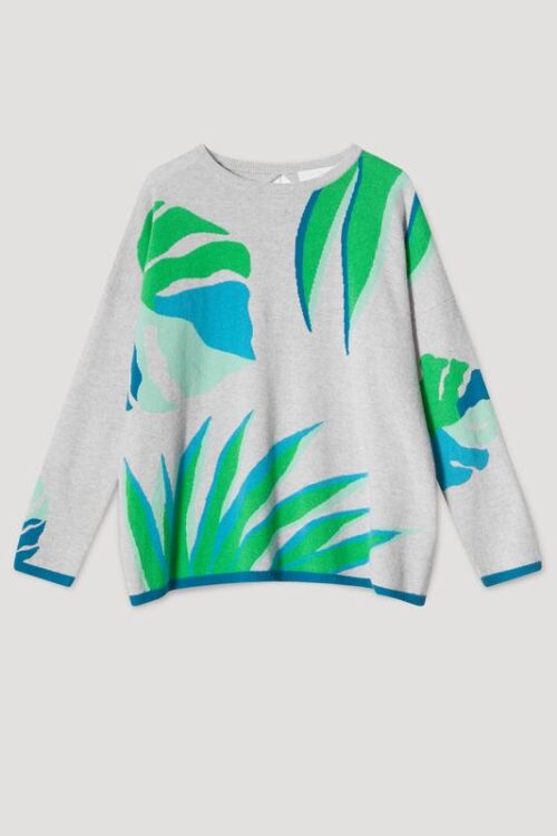 Cocoa Cashmere CC3132 Fern Leaf Intarsia Sweater – Cloud