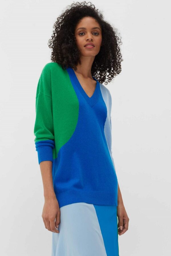 Chinti & Parker Flash V Neck Sweater - Royal Blue / Verde