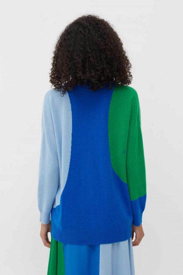 Chinti & Parker Flash V Neck Sweater - Royal Blue / Verde - Image 3
