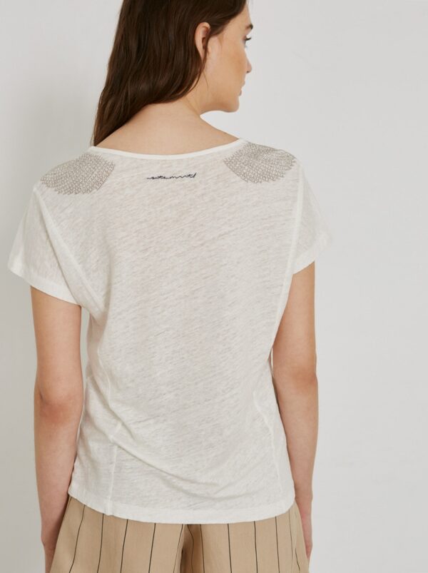 Sita Murt 105505 Linen T Shirt with Metallic Details - Ivory - Image 3