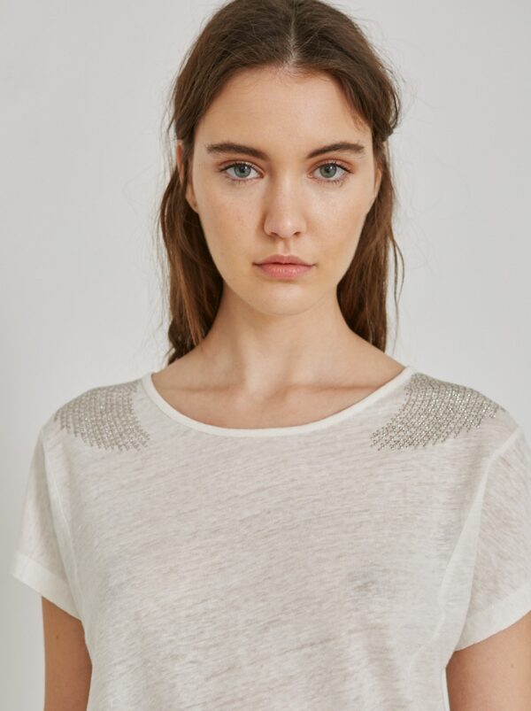 Sita Murt 105505 Linen T Shirt with Metallic Details - Ivory - Image 2