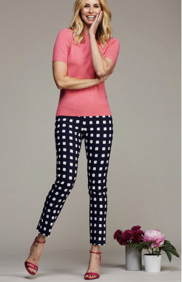 Up Pants 66793 28" Slim Leg Side Slit Pull On Trouser - Navy White Cubes - Image 3