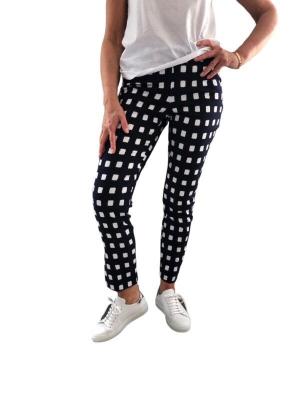 Up Pants 66793 28" Slim Leg Side Slit Pull On Trouser - Navy White Cubes
