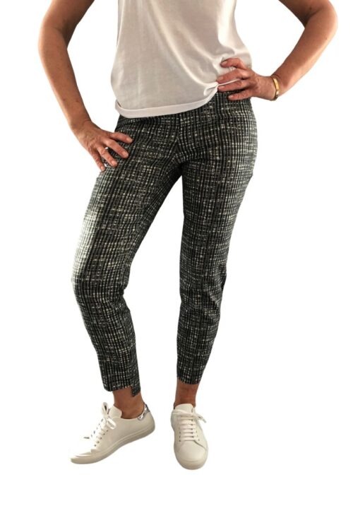 Up Pants 66796 28″ Slim Leg Side Slit Pull On Trouser – Black / White Weave