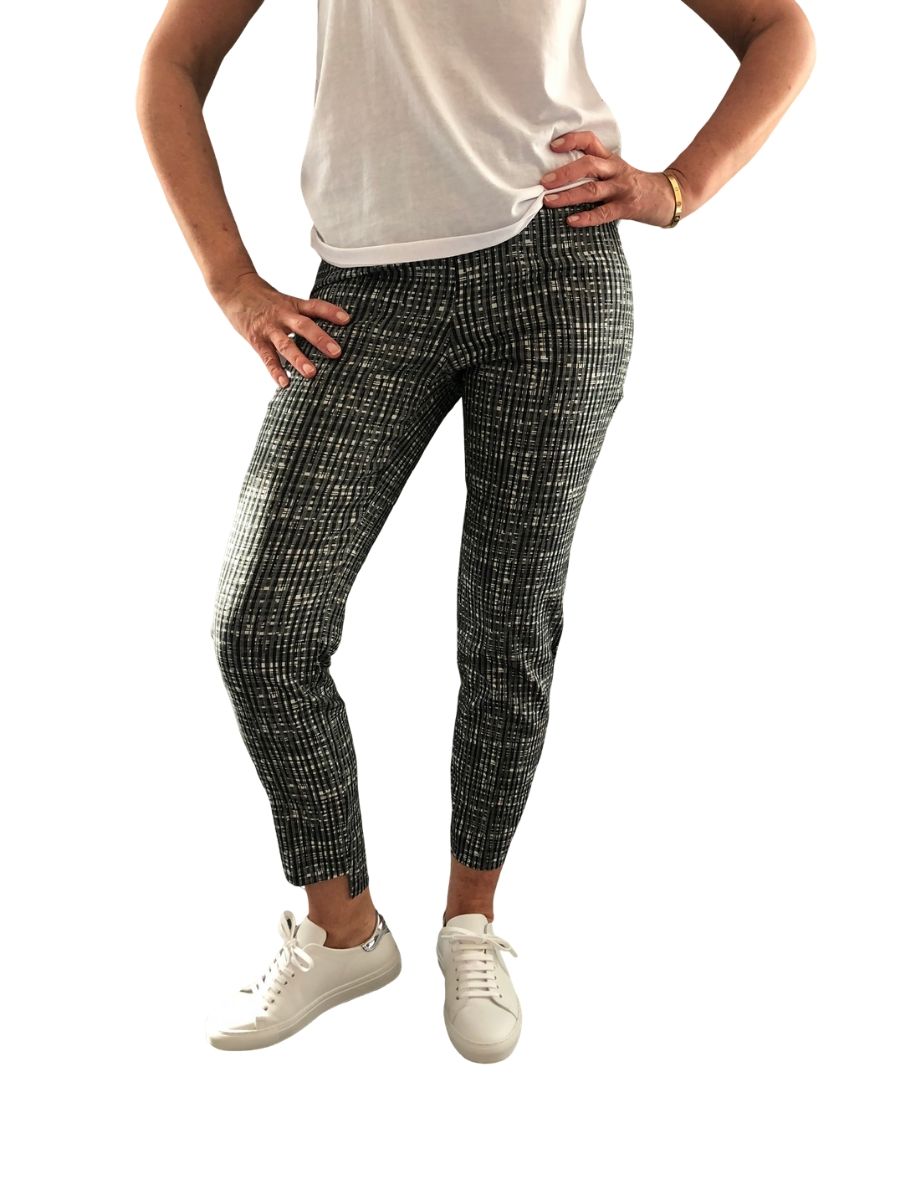 Up Pants 66796 28″ Slim Leg Side Slit Pull On Trouser – Black / White Weave