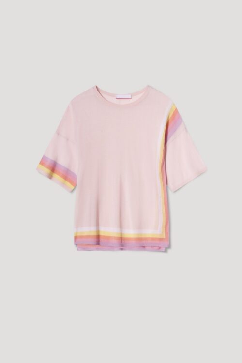 Cocoa Cashmere CC3121 Dolly Rainbow Stripe Boxy Top – Cloud Pink