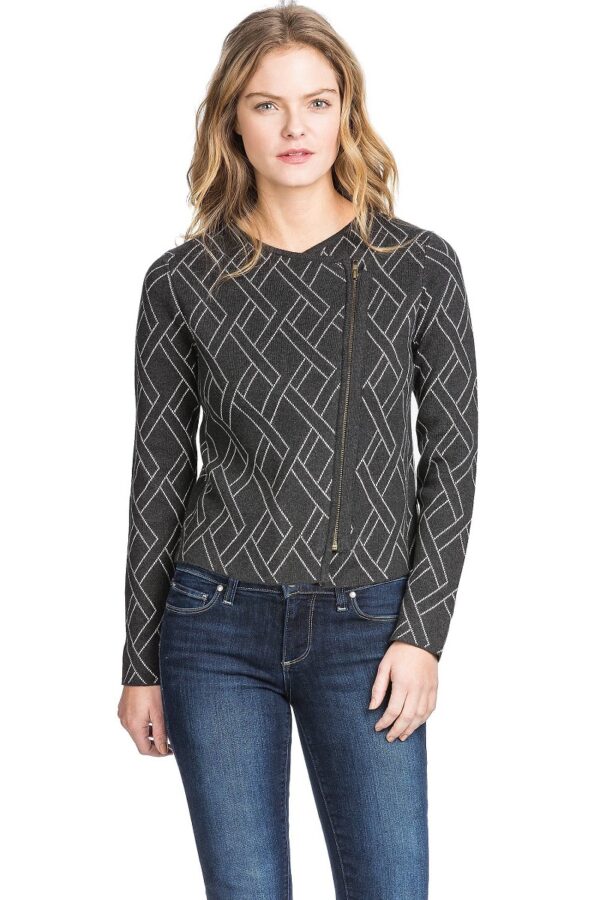Lilla P Cotton Cashmere Long Sleeve Moto Jacket - Cinder - Image 2
