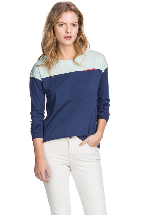 Lilla P Pima Modal Long Sleeve Pocket Top - Atlantic Colourblock