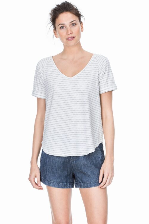 Lilla P Textured Stripe Rolled Sleeve V Neck T Shirt – Fossil