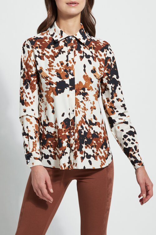 Lysse Connie Slim Printed Button Down Shirt – Cowhide