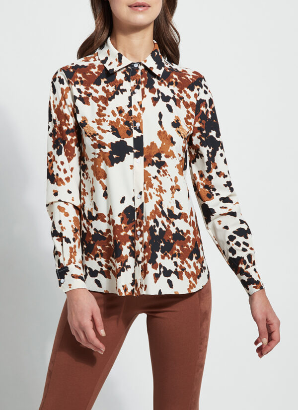 Lysse Connie Slim Printed Button Down Shirt - Cowhide