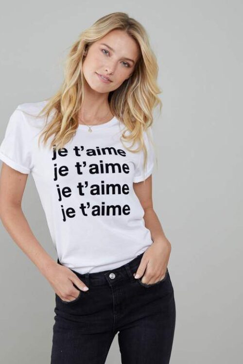 South Parade Lola ‘Je T’aime’ T Shirt – White / Black Flock