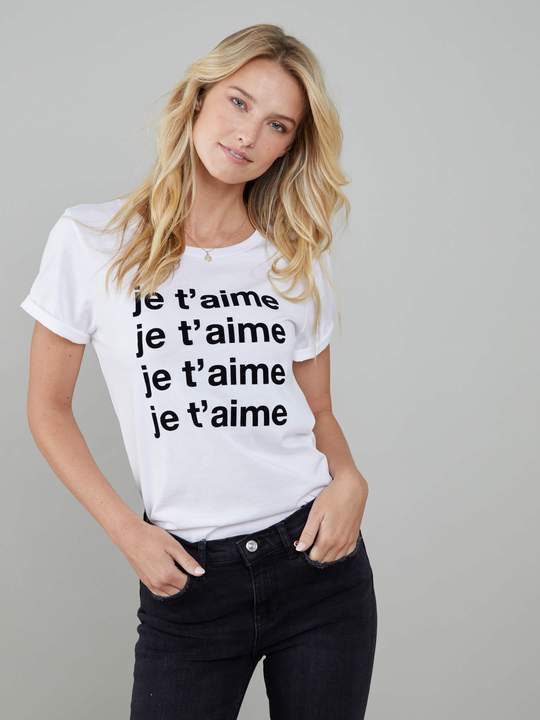 South Parade Lola 'Je T'aime' T Shirt - White / Black Flock - Stick and ...