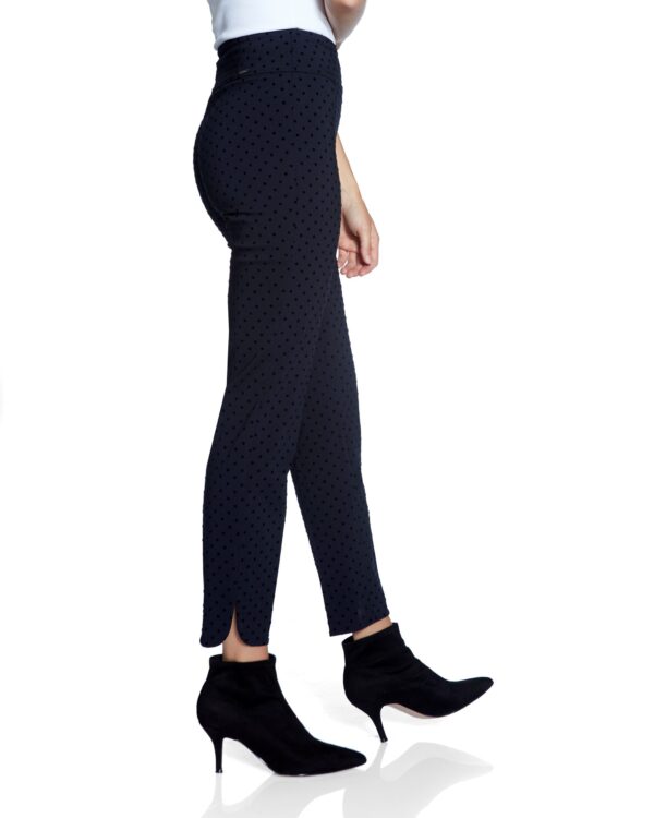 Up Pants 67026 Flocked Dot Techno 28" Leg Petal Slit Trousers - Navy - Image 2