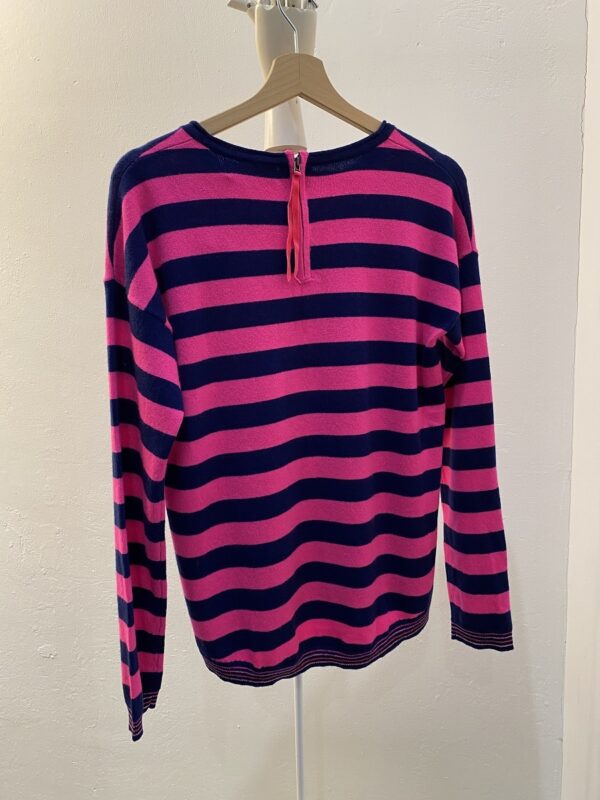 Cocoa Cashmere CC2202 Colour Block Striped Sweater - Navy / Dayglow - Image 2