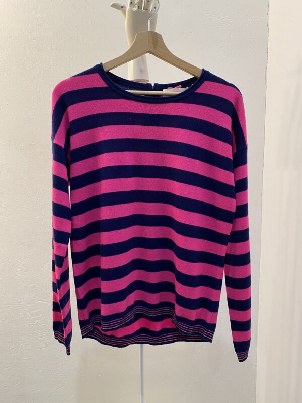 Cocoa Cashmere CC2202 Colour Block Striped Sweater - Navy / Dayglow