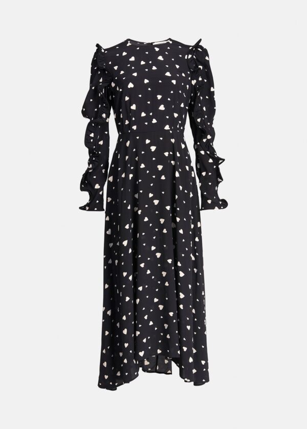 Essentiel Antwerp Zangle Heart Print Ruffled Sleeve Dress - Combo1 Black Z1BL
