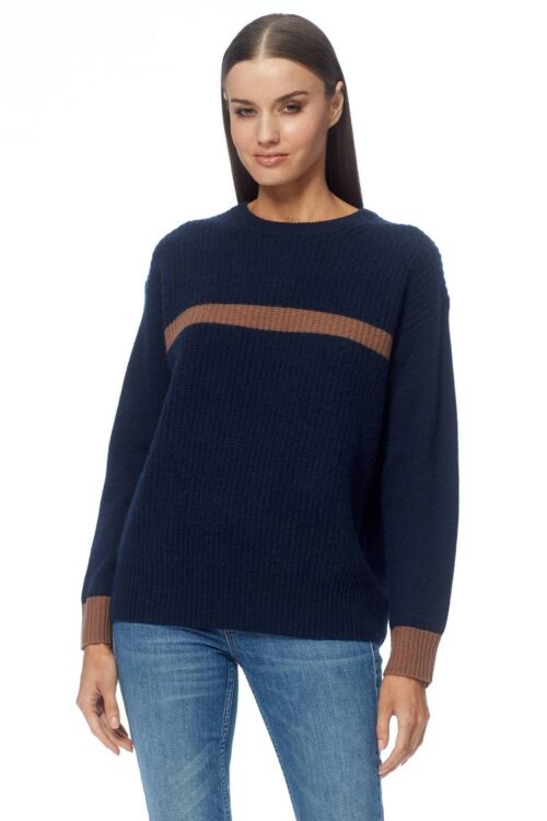 360 Cashmere Shiloh Crewneck – Blue Depth/Chestnut