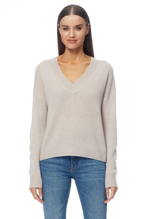 360 Cashmere Novah V Neck Sweater – Sheepskin / Black