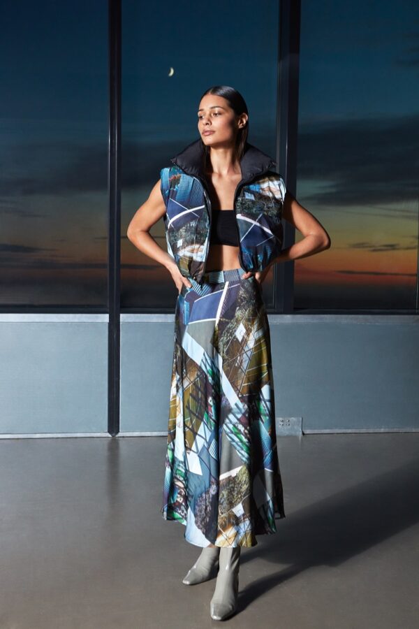 Coster Copenhagen Bias Skirt in Urban Collage Print - Image 2
