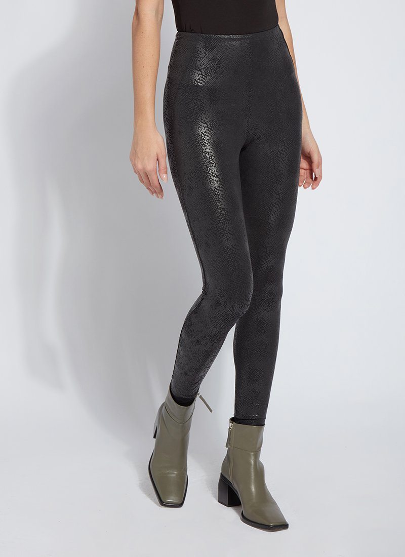 Lyssé Matilda Foil Vegan Leather Legging - Black Snake - Stick and