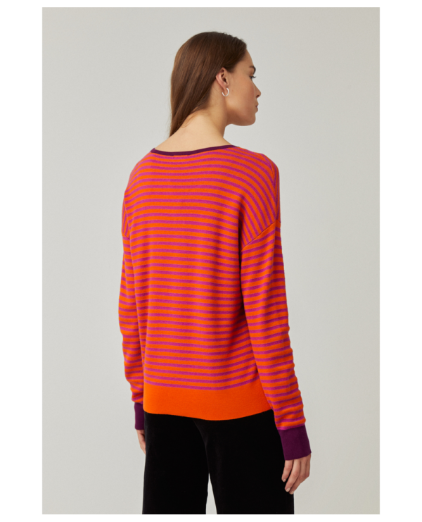 Surkana Striped V Neck Jumper - Orange - Image 4