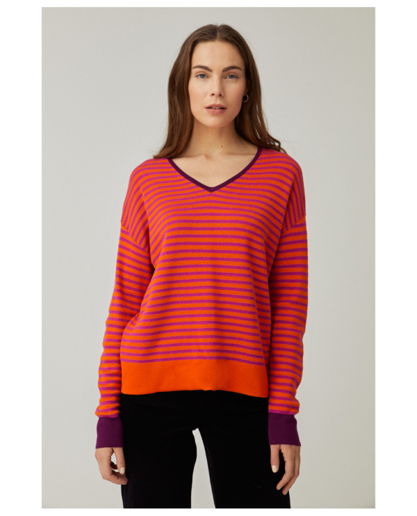 Surkana Striped V Neck Jumper - Orange