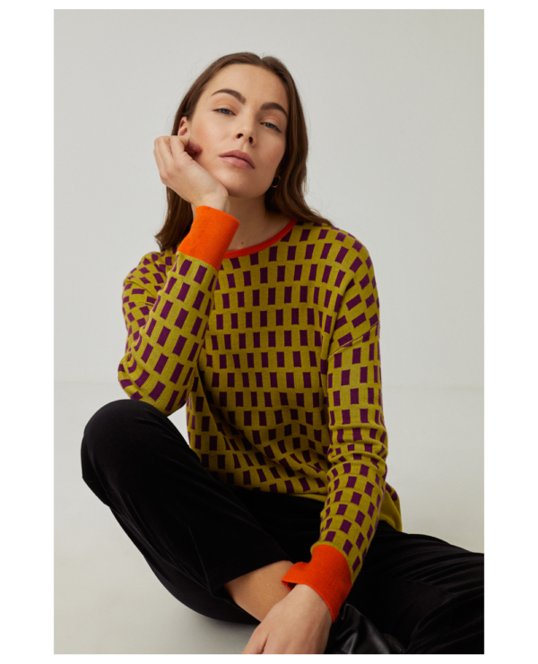 Surkana Round Neck Jacquard Knit -Yellow - Image 2
