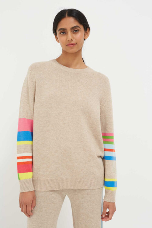Chinti & Parker Multi Stripe Sleeve Sweater – Oatmeal