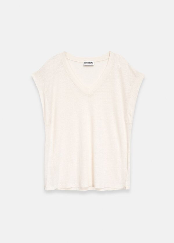 Essentiel Antwerp Brasilia Linen V-Neck T Shirt - Off White