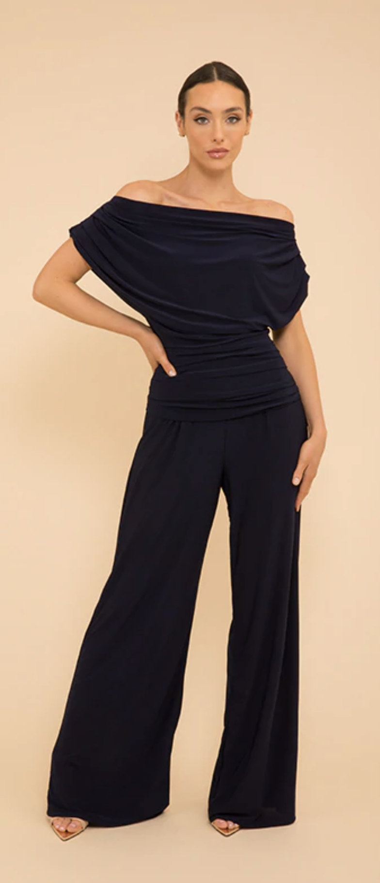 Atom Label Carbon Jersey Jumpsuit Navy Stick and Ribbon