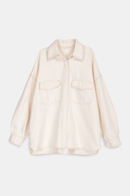 Essentiel Antwerp Becru Oversized Cotton Shirt Jacket – Off White