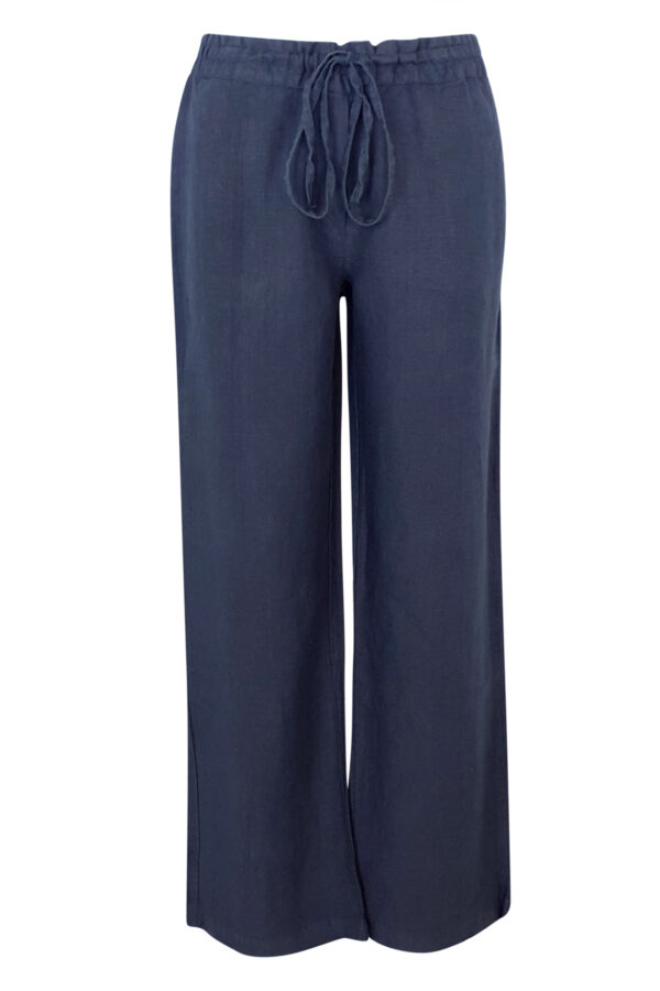 Haris Cotton Wide Leg Linen Trousers - Blue Marine