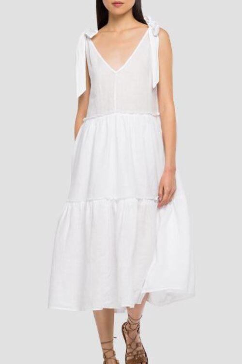 Replay Linen Tiered Dress – White
