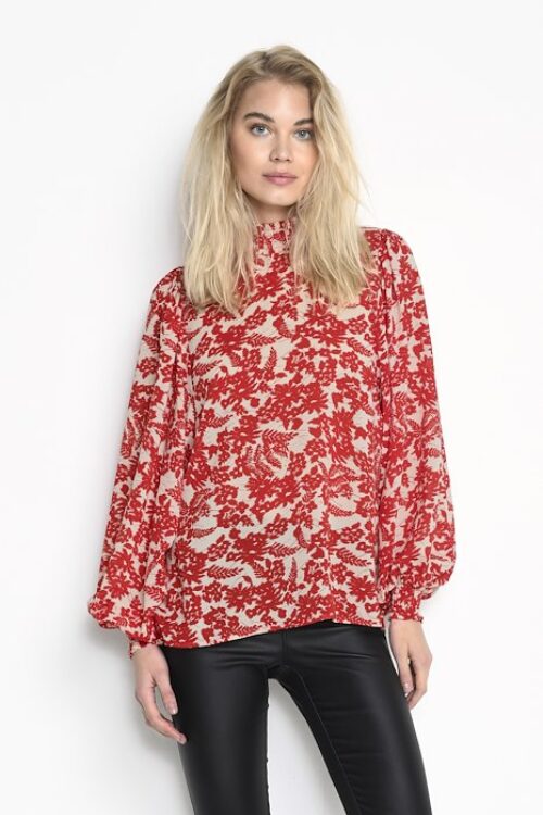 Kaffe KAronia Blouse – Red/Beige Flower