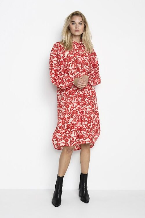 Kaffe KAronia Shirt Dress – Red/Beige Flower