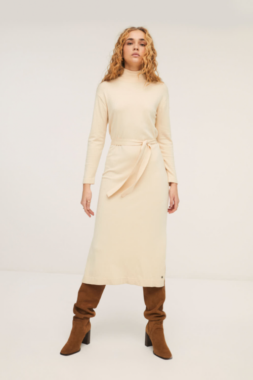 Surkana High Neck Midi Dress – Ecru