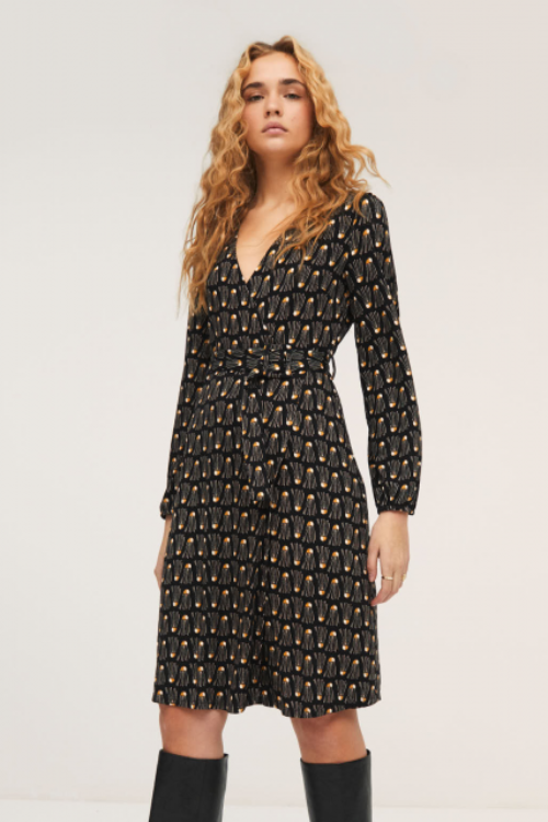 Surkana Wrap-Style Dress – Black