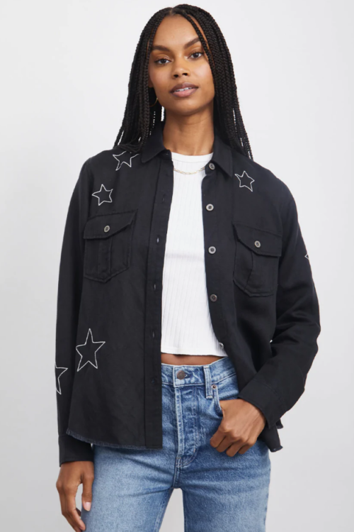 Rails Loren Shirt Jacket – Black Embroidered Stars