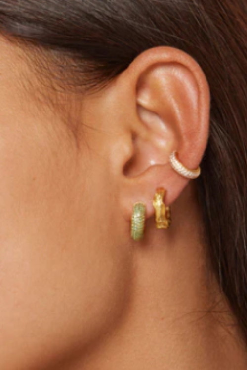 Enamel Copenhagen Mini Sparkling Luna Hoops – Green CZ
