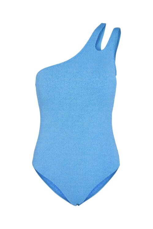 Sofie Schnoor Crinkle-Knit One Shoulder Swimsuit – Blue