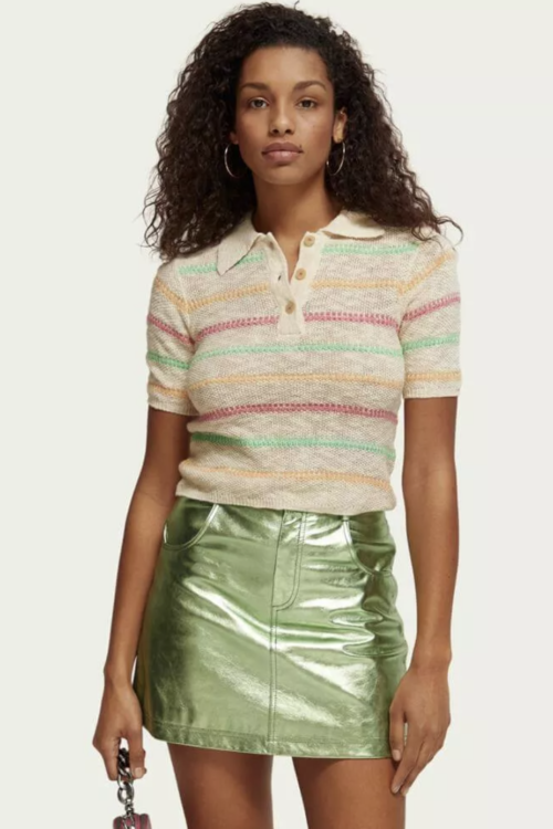 Scotch & Soda Stripe Knitted Polo – Vanilla White