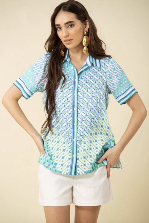 Hale Bob Liberty Button-Up Top – Teal