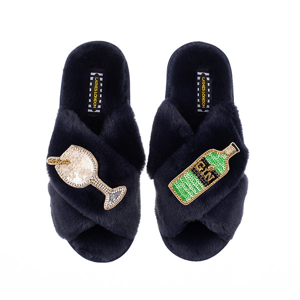 Laines London Classic Slipper With Original Gin Brooches - Stick and Ribbon