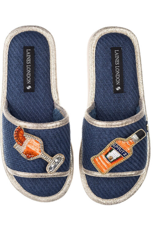Laines London Straw Braided Sandals With Aperol Spritz Brooches