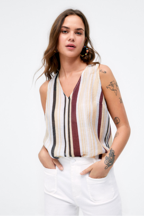 Surkana V-Neck Tank Top – Beige