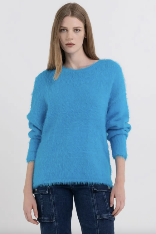 Replay Oversized Crewneck Sweater – Cyan Blue