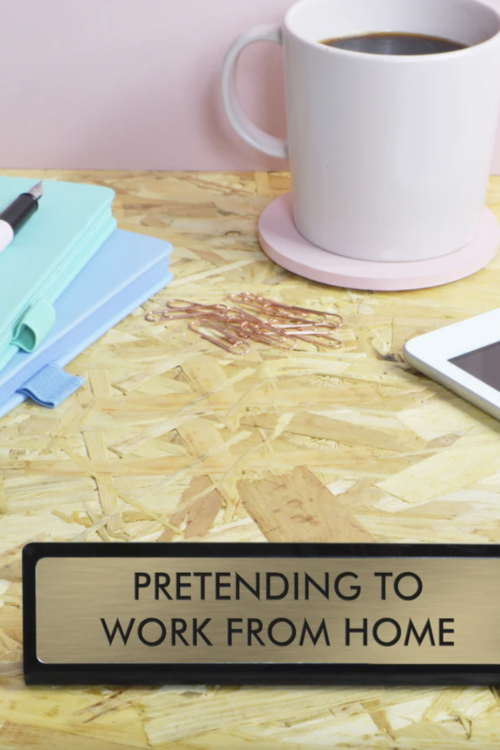 Flamingo Candles Pretending To Work From Home Desk Plate Sign