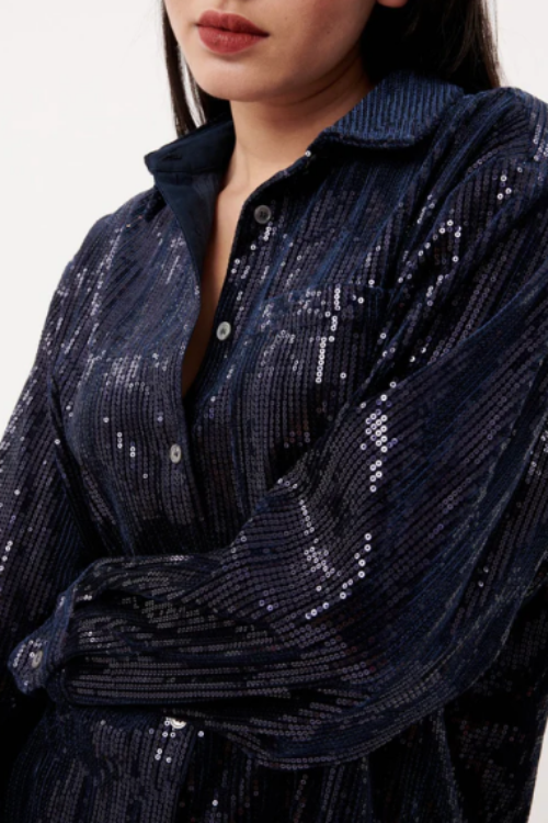 Frnch Maelle Sequin Shirt – Bleu Marine